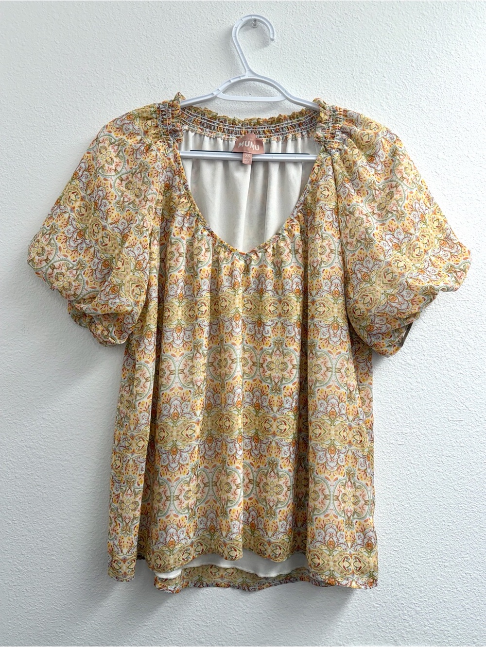 Show me your MUMU Women's Yellow Floral flowy boho Puff Sleeve Blouse XS